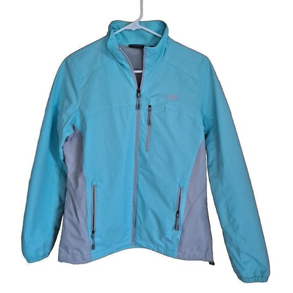 New Balance Jackets & Blazers - New Balance Women's Medium Full Zip Windbreaker Run Jacket Turquoise Blue & Gray